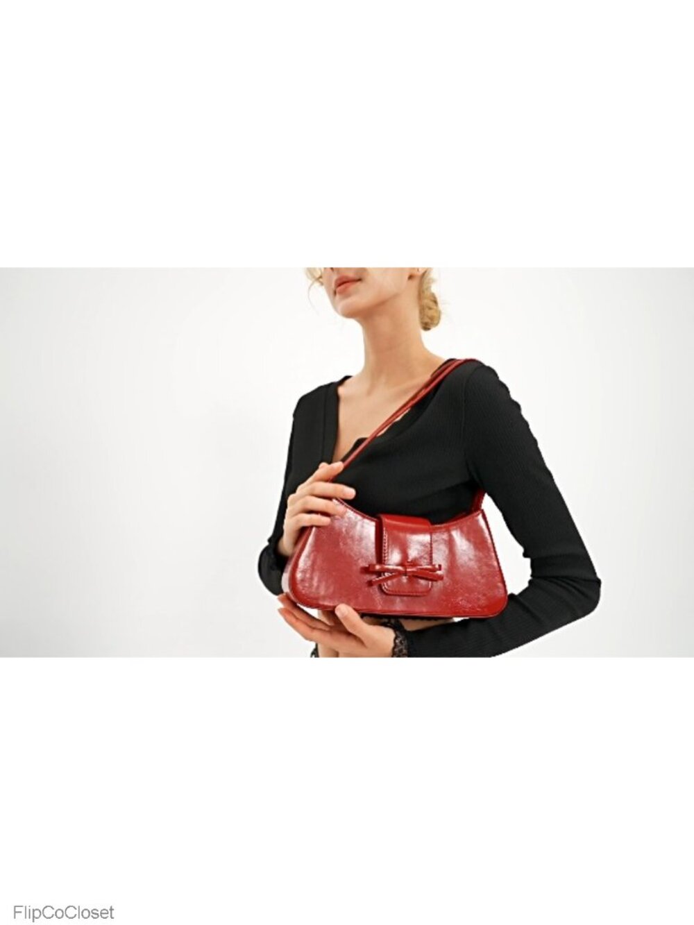 Faux Leather Shoulder Bag with Bow Small Cute Purse Mini Hobo Handbag - Picture 6 of 6